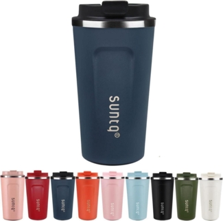 SUNTQ Edelstahl Kaffeebecher to go Thermobecher Doppelwand Isoliert Navy Blau