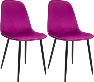 CLP 2er Set Esszimmerstuhl Maryam gepolstert mit Rückenlehne,lila Samt