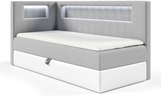 MEBLINI Kinderbett mit Bettkasten GARETH 3 90x200 Links – H3/Grau Samt Gepolstert Einzelbett mit Matratze - Polsterbett mit Stauraum - Bett mit Kopfteil – Stauraumbett