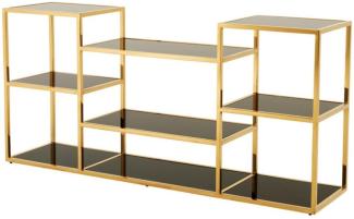 Casa Padrino Luxus Konsole gold mit schwarzem Glas 160 x 38 x H. 75 cm - Designer Kollektion