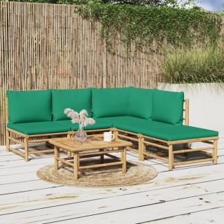 vidaXL 6-tlg. Garten-Lounge-Set mit Grünen Kissen Bambus 3155167