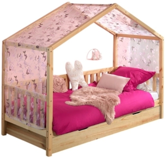 Hausbett mit Textilhimmel Kapua 210x97x170 Massivholz Natur