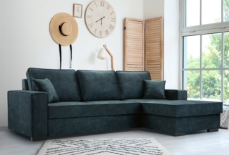 AX LIVING Eckcouch blau Luzerna Sofa L Form dunkel azurblau 265 cm R