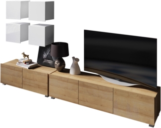 Wohnwand Calabrini XVIII (Farbe: Eiche Gold / Weiß + Weiß Hochglanz)