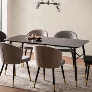 FineBuy Esszimmertisch Schwarz Esstisch in Marmor-Optik Modern, Küchentisch mit Metallbeinen, Speisetisch Rechteckig, Tisch Esszimmer