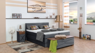 Meisterbetten Boxspringbett Dion 200x200 in VS-Grau, Matratzenbezug Nano, Ergoflex-Topper
