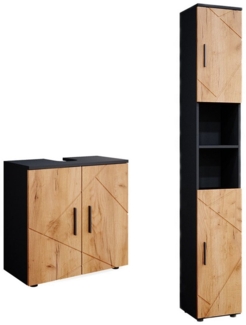 Badmöbel-Set Irma Goldkraft Eiche/Anthrazit 2 Teile, mit Hochschrank Vicco