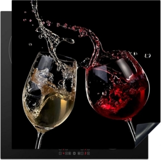 MuchoWow Herd-Abdeckplatte Rotwein - Weißwein - Glas - Schwarz, Vinyl, (1 tlg), Abdeckplatte für Ceranfeld, Herd Inductionsmatte, 60x50 cm