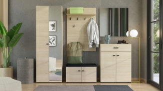 Home affaire Garderoben-Set Rathlin Flurmöbel, Dielenmöbel, Flurschrank, Flurgarderobe, (5-St, 5tlg), inkl. 2 Schränke, Sitzbank mit Kissen, Garderobenpaneele und Spiegel