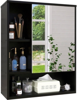 Badezimmerschrank mit Spiegel Bambus Schwarz 2 Türen verstellbare Einlegeböden