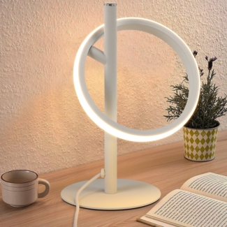 ZMH Tischlampe Modern LED Tischleuchte - Weiß Ringform Nachttischlampe Drehbaren Abnehmbar Ringen 13W 3000K Warmweiß für Schlafzimmer Wohnzimmer Kinderzimmer Büro