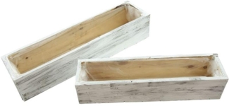 2x Pflanzkasten "Shabby" aus Holz in weiß, Blumenkasten, Balkonkasten, Pflanzgefäß, Gartendeko für Draußen