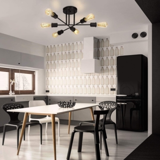 ZMH Vintage Deckenleuchte 6-flammig Industriell Wohnzimmer E27 Schwarz Kronleuchter Retro Schlafzimmerlampe Rustikaler Stil Esstischlampe