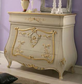 Casa Padrino Luxus Barock Kommode Creme / Gold - Handgefertigte Massivholz Kommode mit 4 Schubladen - Luxus Schlafzimmer Möbel im Barockstil - Barock Möbel - Luxus Qualität - Made in Italy