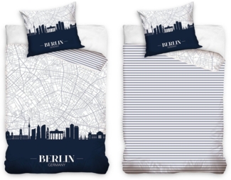 MTOnlinehandel Bettwäsche Berlin Skyline 135x200 + 80x80 cm, 100 % Baumwolle, Renforcé, 2 teilig, coole Bettwäsche Berlin für Kinder, Teenager & Erwachsene