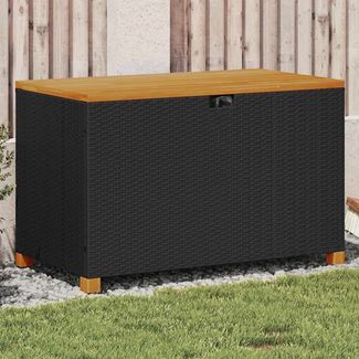 Gartenbox | Gartentruhe Schwarz 110x55x63 cm Poly Rattan Akazienholz