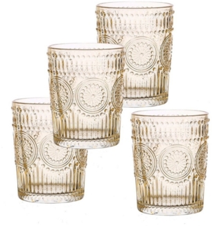 Trinkgläser Vintage - Glas - 280ml - H: 10cm - mit Muster - gelb - 4er Set