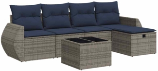 vidaXL 6-tlg. Garten-Sofagarnitur mit Kissen Grau Poly Rattan 3325577