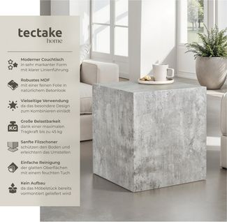 tectake Couchtisch Beistelltisch Lasley, Belastbarkeit 45 kg, 45 x 45 x 50 cm (1-St, 1 tlg), Markanter Couchtisch in stilvoller Betonoptik