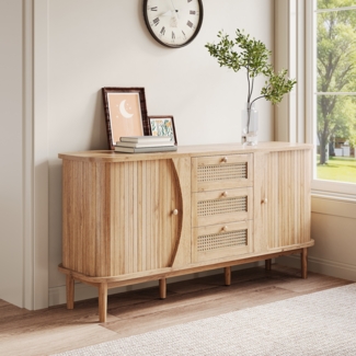 Sideboard, Rattankommode, Kommode mit Schiebetren, verstellbaren Einlegeb?den und abgerundeter Platte.