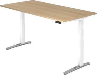 bümö® Sitz- & Stehschreibtisch Serie-XBHM elektrisch höhenverstellbar mit Memoryfunktion, Tischplatte 200 x 100 cm in Eiche, Gestell in weiß / aluminium poliert