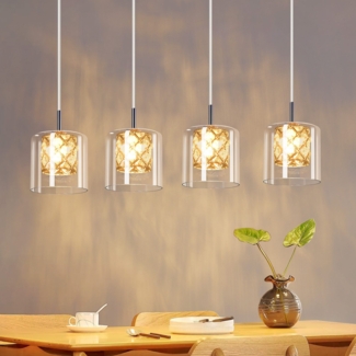 ZMH Pendelleuchte Esstisch Esstischlampe Glas - 4 Flammig Modern Hängeleuchte G9 Lang Esszimmerlampe 120CM Höhenverstellbar Kristall Design Hängelampe für Wohnzimmer Esszimmer ohne Leuchtmittel