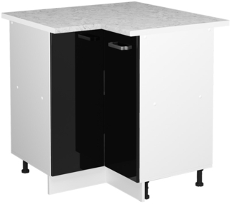 Vicco Eckschrank für Hausrat Schwarz Hochglanz 75.6 cm mit Tür, mit Arbeitsplatte, R-Line