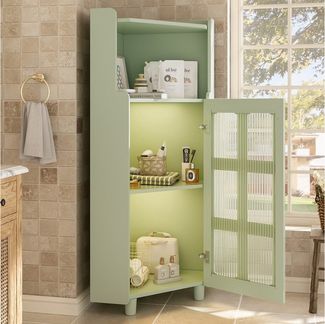 REDOM Vitrine Smart Eckschrank mit App-Steuerung & LED-Beleuchtung (Packung, 1-St, Vielseitig für Wohnzimmer, Bad oder als Bücherregal) 63,5 x 124 x 63,5 cm in Grün, mit drei praktischen Fächern