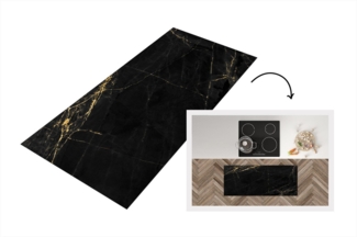 MuchoWow Küchenläufer Marmoroptik - Luxus - Schwarz - Gold, Rechteckig, Küchenteppich, Läufer für Küche, Rutschfest, Küchendeko, 120x50 cm