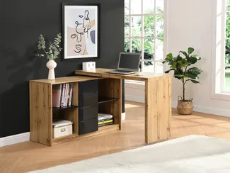 Vente-unique - PAVELO Büromöbel Holz, Platte SchwarzBeige - B 42 cm x H 76,5 cm x L 190 cm120 cm