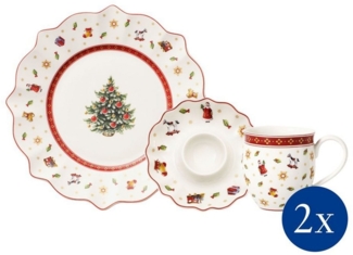 Villeroy & Boch Frühstücks-Geschirrset Toy's Delight Frühstücks- Set rot Streumotiv (6-tlg), 2 Personen, Porzellan