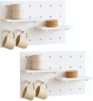 2er-Set Wandpaneel HWC-P24, Wanddekoration Wandregal Steckboard, 4 Ebenen Aufhängung 60x40cm MVG ~ weiß