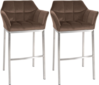 CLP 2er Set Barhocker Damaso Samtbezug Vierfußgestell Metall bis 240 kg belastbar,braun Edelstahl