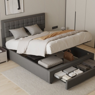 oyajia Polsterbett Polsterbett Doppelbett 160x200cm mit Stauraum Underbett Stauraumbett (Polsterbett mit Lattenrost und Rückenlehne Bettgestell), Modernes Polsterbett 160×200cm mit Großer Stauraum Doppelbett