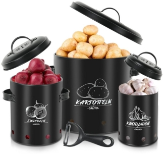 CALIYO Vorratsdose 3 Set Belüfteten Vorratsbehältern Kartoffeln KücheAufbewahrung, (Robust und korrosionsbeständig), kartoffelbox Hält Gemüse Länger Frisch