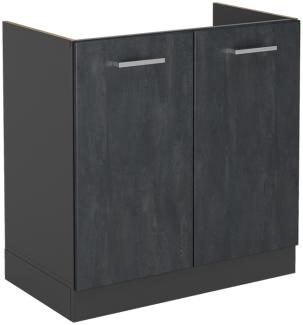 Vicco Spülenunterschrank R-Line Schwarz Beton Anthrazit 80 cm mit Arbeitsplatte Eiche