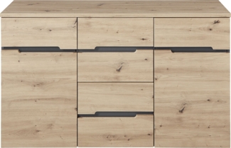 Kommode Melanie / Memphis , Holzwerkstoff , Grau, Holzfarben , 135 x 82 x 38 cm