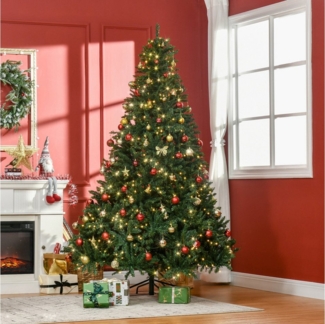 HOMCOM Künstlicher Weihnachtsbaum 210 cm Christbaum mit 2154 Spitzen, 700 LED-Leuchte, Tanne, für Indoor, Weihnachten Deko, Grün