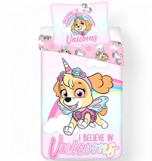 PAW PATROL Bettwäsche Skye - I BIELEVE IN UNICORNS, Baumwolle, 2 teilig, Mädchen Wendebettwäsche 135-140 x 200 cm