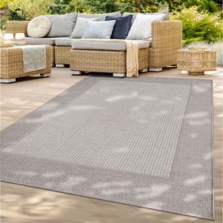 TT Home Teppich, rechteckig, Höhe: 4 mm, Balkon Garten Esszimmer Skandinavisch Boho Design Bordüre Einfarbig