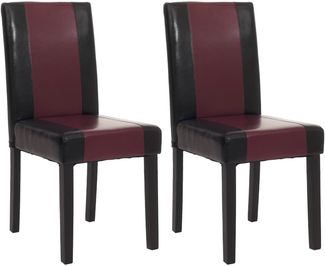 2er-Set Esszimmerstuhl Stuhl Küchenstuhl Littau ~ Kunstleder, schwarz-rot, dunkle Beine