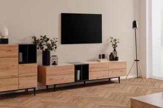 TV-Lowboard Nola in Eiche Artisan/schwarz 195x48 cm