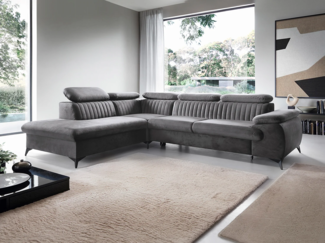 Vente-unique - Großes Ecksofa mit Schlaffunktion - Ecke links - Samt - Anthrazit - SAMARA von Pascal Morabito