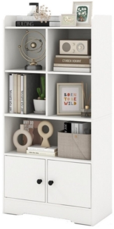 COSTWAY Bücherregal, Bücherschrank mit Türen & 5 Fächern, Holz, weiß