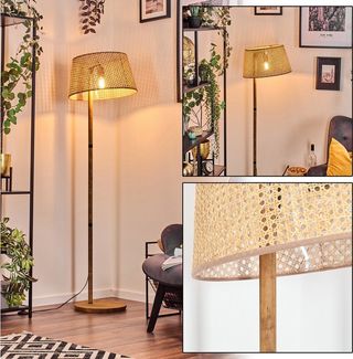 hofstein Stehlampe Stehlampe mit Holzfuß und Schirm aus Rattan/Wienergeflecht, ohne Leuchtmittel, Boho-Style, skandinavisches Design (45 cm), Fußschalter, 1 x E27