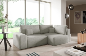 Ecksofa Schlafsofa Sofa ARONA in Stoff Centaur Hellgrau Ottomane Rechts