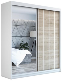 Schwebetürenschrank GLIDE 2-türig Schrank 180 cm (mit Spiegel) Farbe: Weiß , sonoma