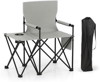 2er Set Strandstuhl faltbarer Picknickstuhl mit 5 Positionen verstellbarer Rückenlehne mit Armlehnen Grau