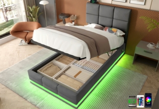 LVHOM Boxbett 90/140/160/180x200 cm mit LED, USB, Typ C-Ladeanschluss, Bettkasten (Weicher, hautfreundlicher Samtstoff, Leuchten in 16 Farben, Seitlicher Ladeanschluss, Integriertes Hydrauliksystem, Bettkasten Platzsparend, Bettgestell/Polsterbett/Dopp...