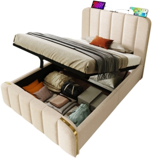 ComfortXL Polsterbett-BB539, Massivholz, Beige, 216x100x101cm